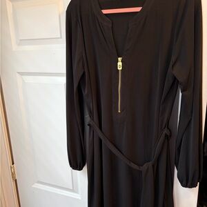 Michael Kors Black Long-Sleeve Dress with Gold Zip Accent